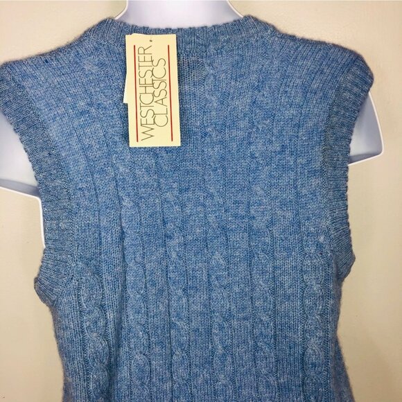 Vintage 80s Westchester Classics Mens M Sweater Vest Blue Sleeveless Cable Knit - Picture 5 of 7